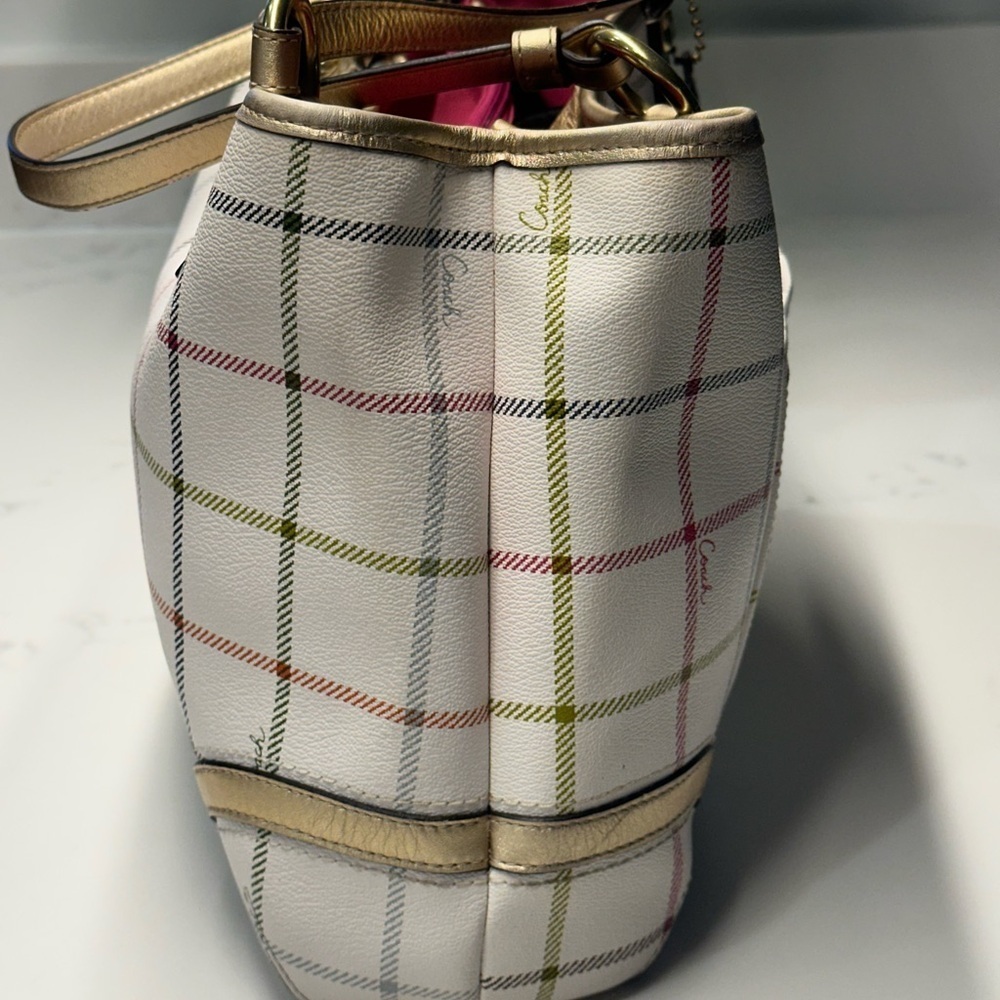 Coach Peyton Tattersall Plaid Rainbow White Shoulder/Tote Bag - Picture 3 of 16